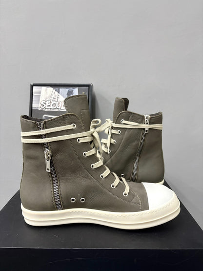 Rick Owens Gray-Brown Leather High-Top 44