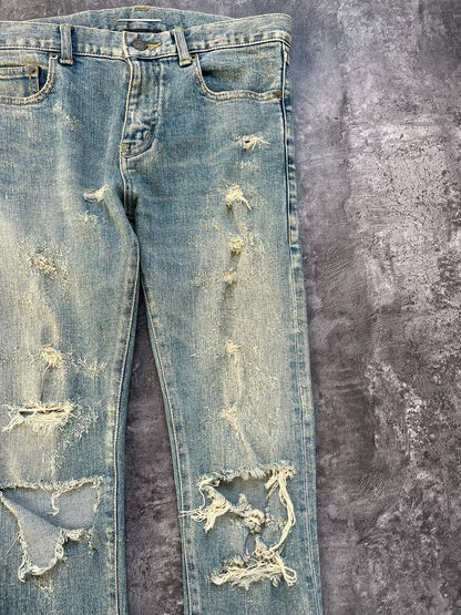 Saint Laurent Distressed Light Blue Jeans