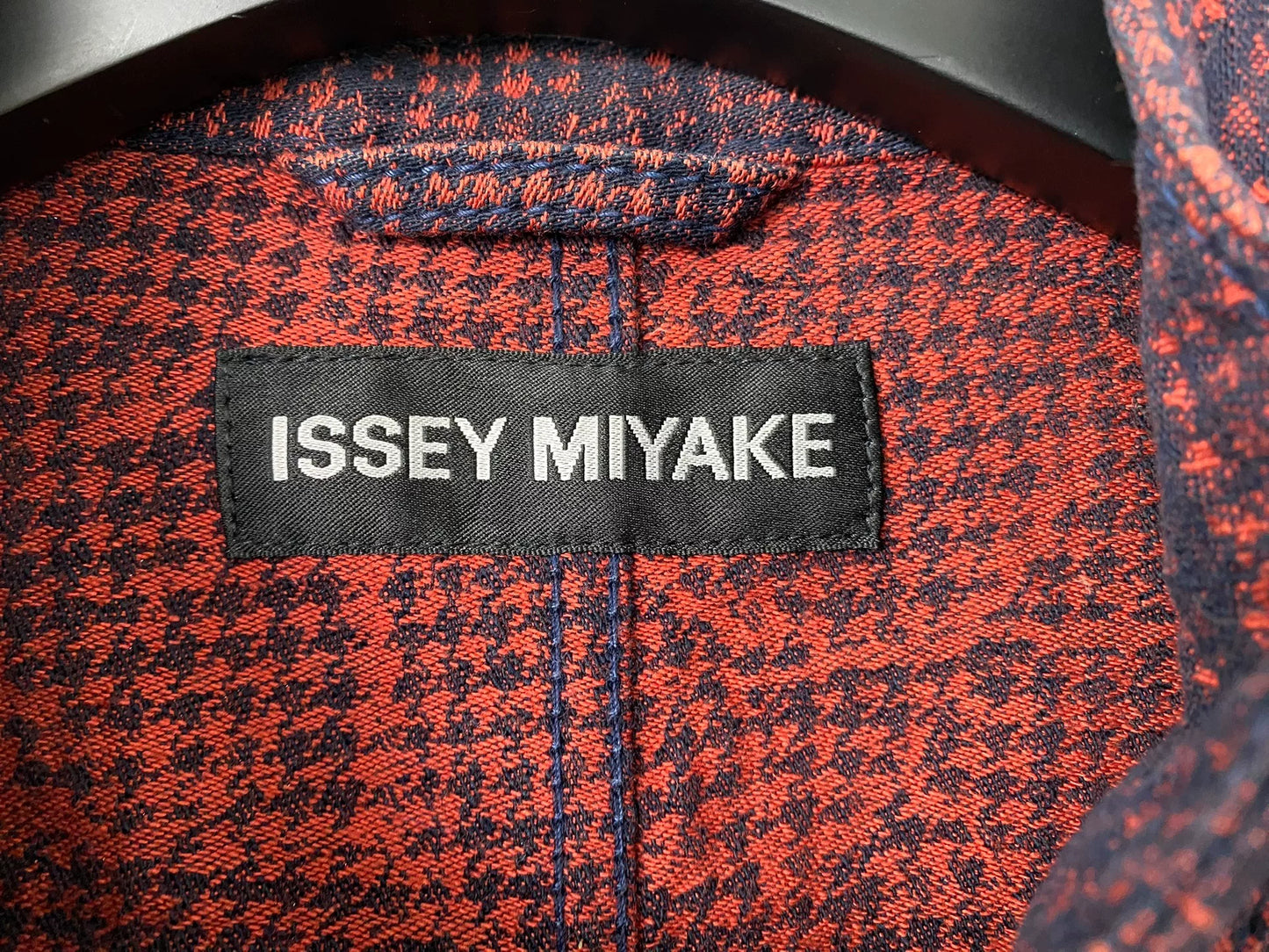 issey miyake men red brown patterned jacket