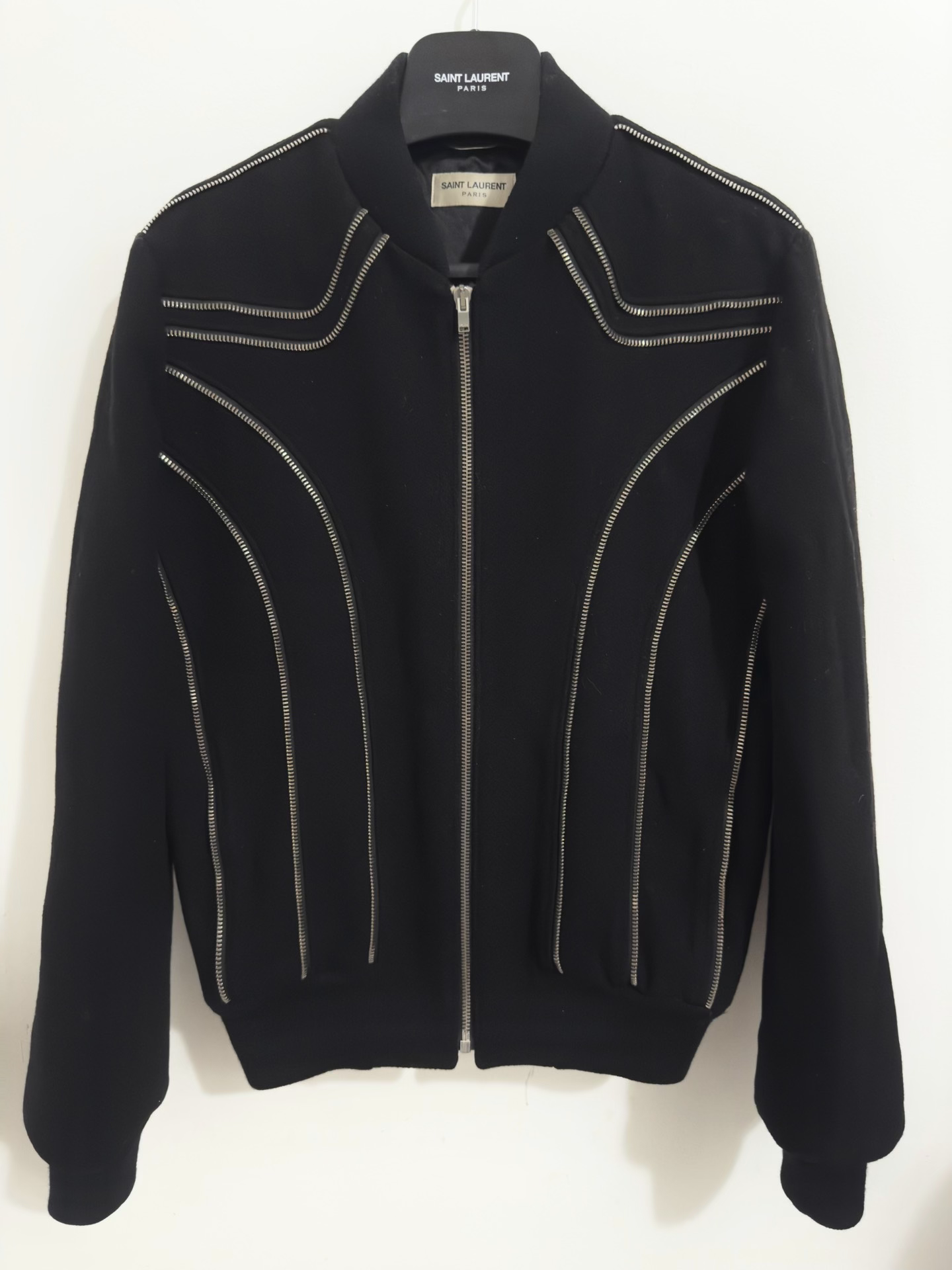 Saint Laurent Multi-Zipper Wool Baseball Jacket