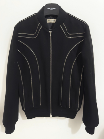 Saint Laurent Multi-Zipper Wool Baseball Jacket