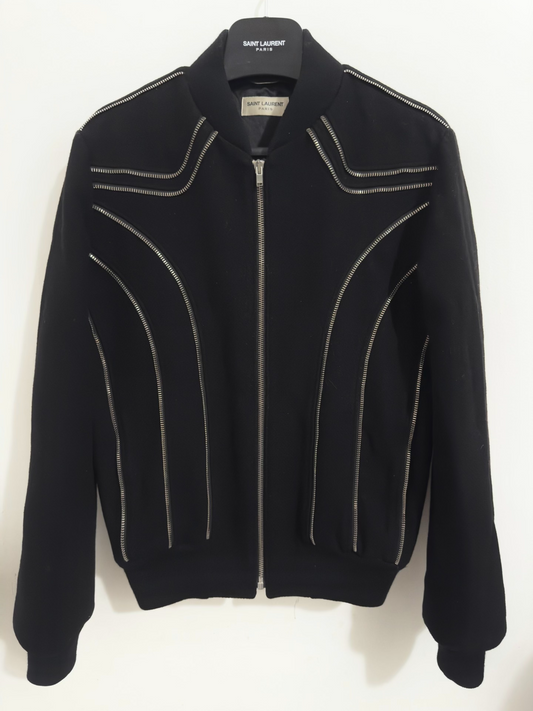 Saint Laurent Multi-Zipper Wool Baseball Jacket