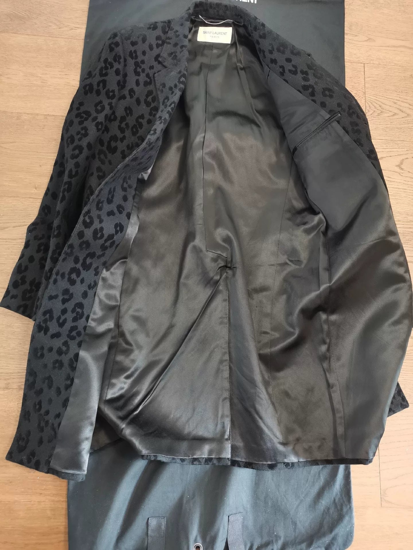 Saint Laurent Gray Leopard Print Coat