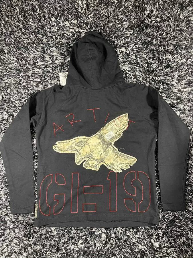 greg lauren hooded sweatshirt in black