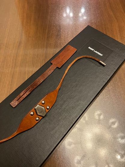 saint laurent brown leather bracelet with silver accents