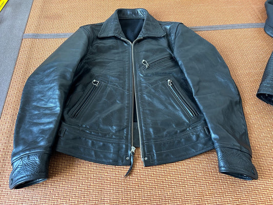 high-quality black leather jacket by freewheelers
