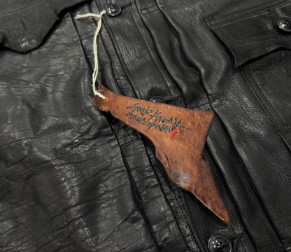 good karma leather shirt jacket in black