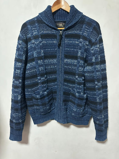 RRL Indigo Dyed Shawl Collar Zip Cardigan