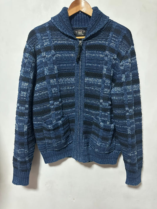 RRL Indigo Dyed Shawl Collar Zip Cardigan