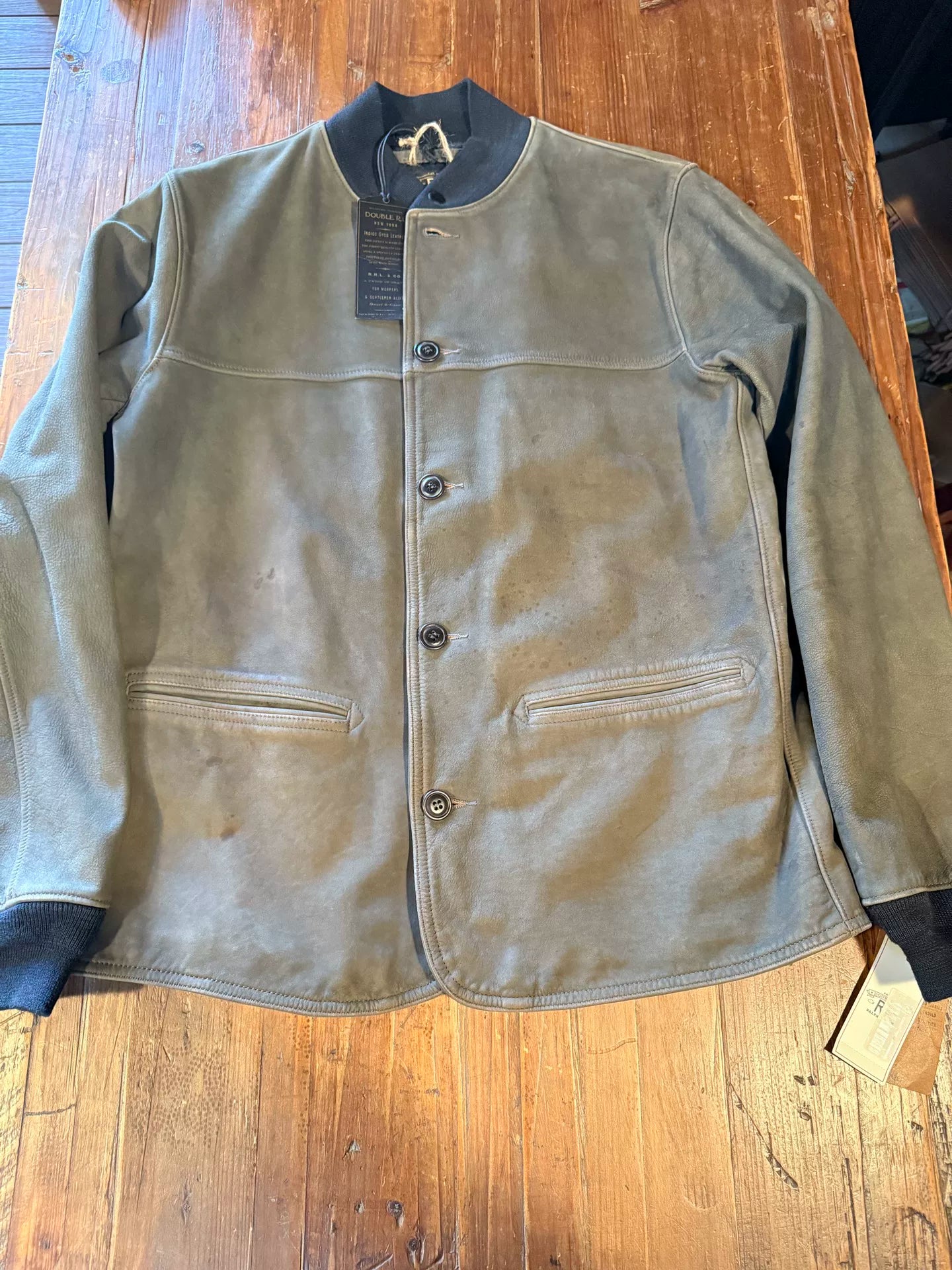 RRL Baseball Collar Brakeman Leather Jacket