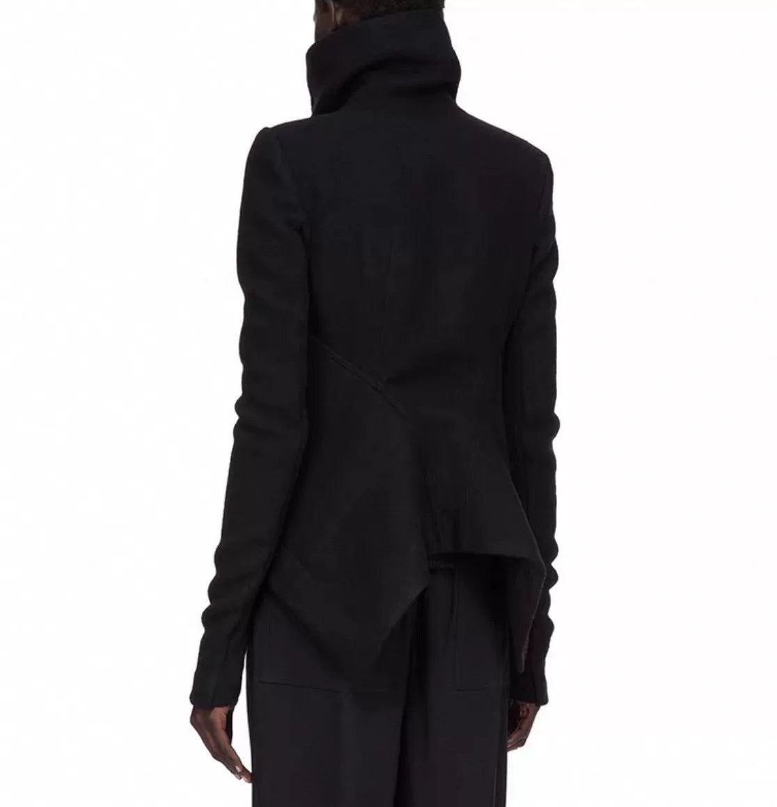 Rick Owens Black Wool High Neck Jacket