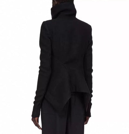 Rick Owens Black Wool High Neck Jacket
