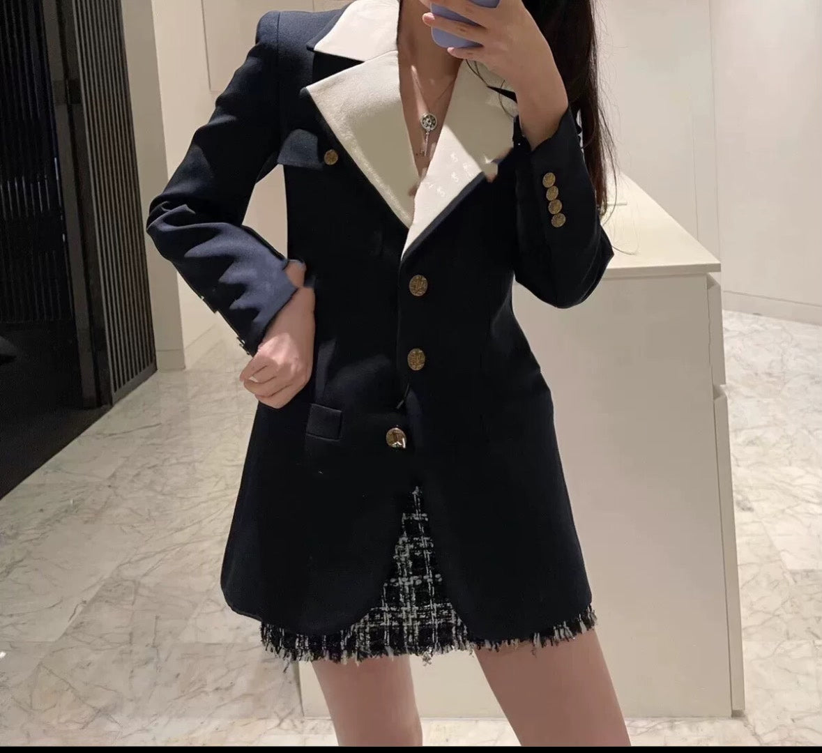 Saint Laurent Navy Gold Button Blazer