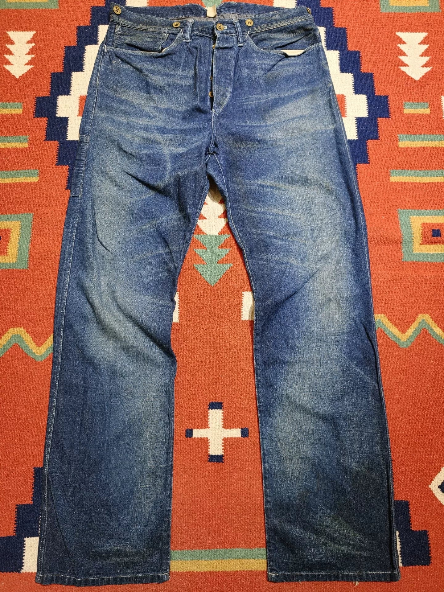 RRL Washed Distressed Gold Button Jeans