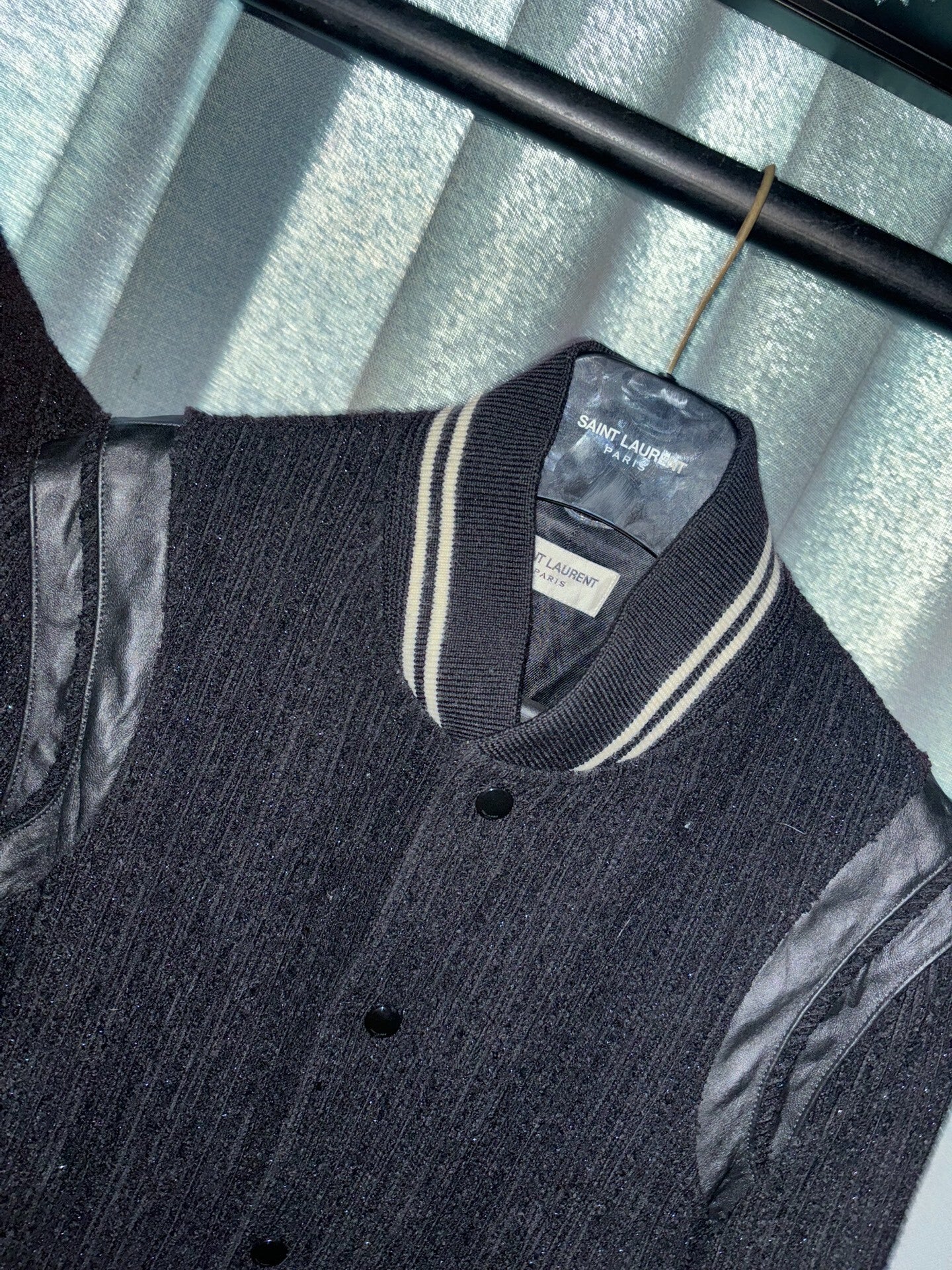 Saint Laurent Black Sparkle Baseball Jacket