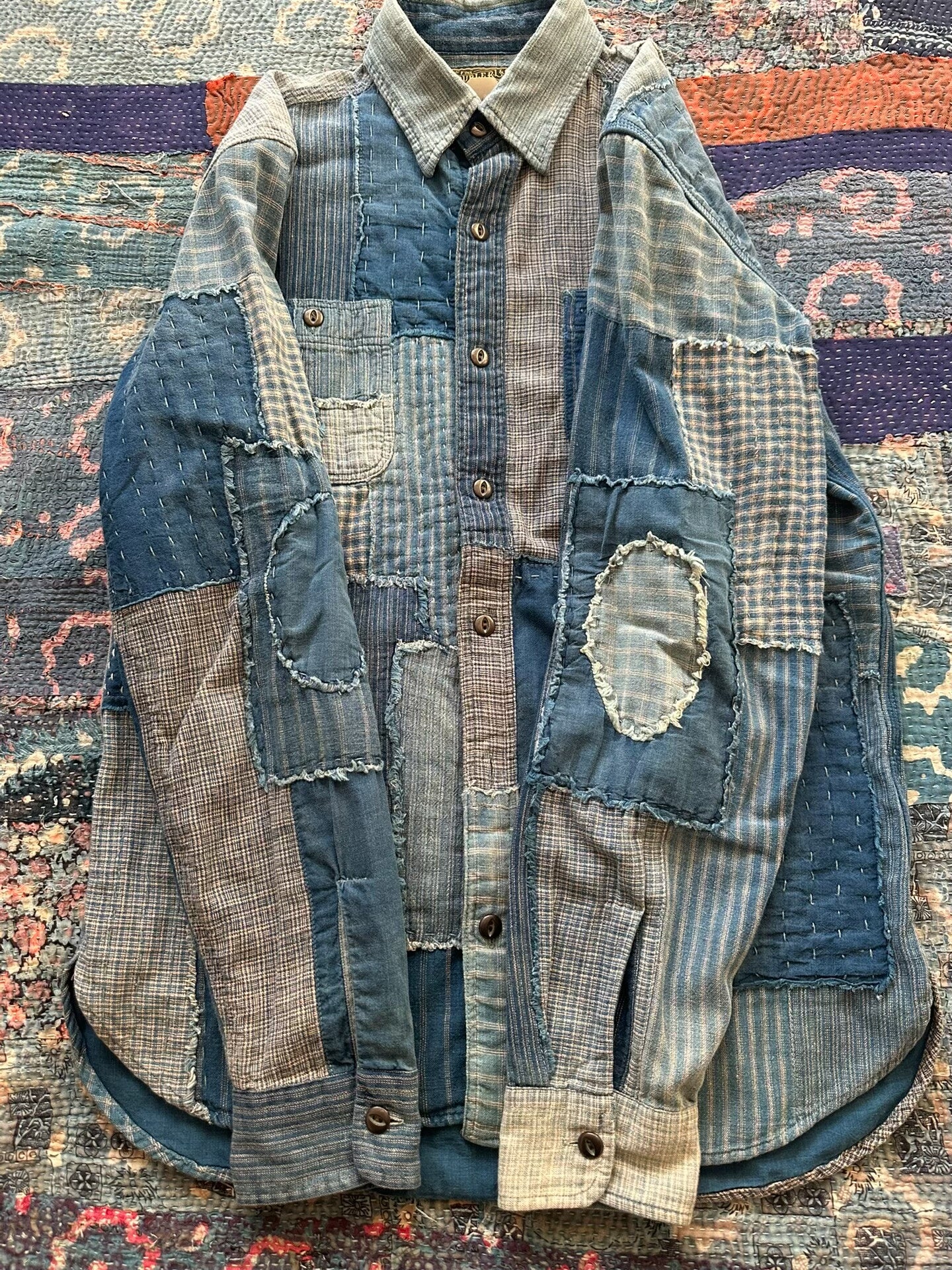 rrl blue dye patchwork shirt S size