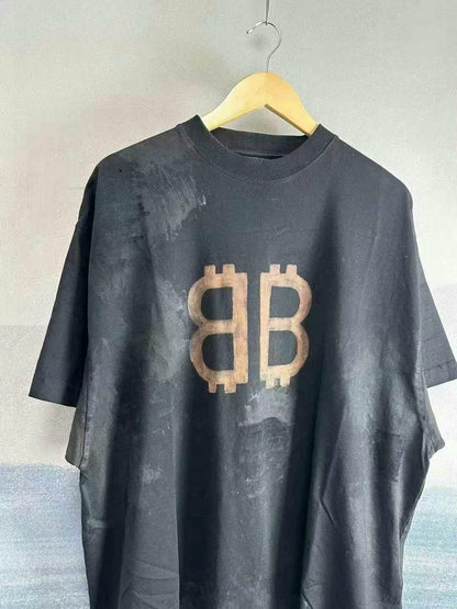 balenciaga black distressed bitcoin logo t-shirt