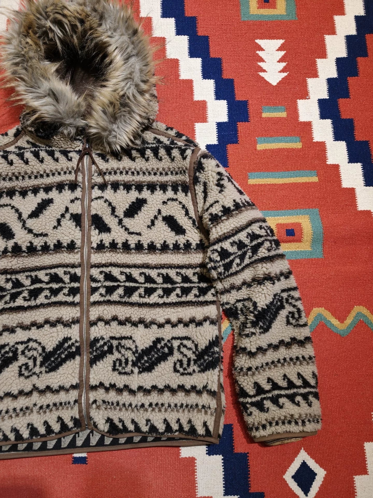 RRL Southwest Pattern Fleece Hoodie Size S