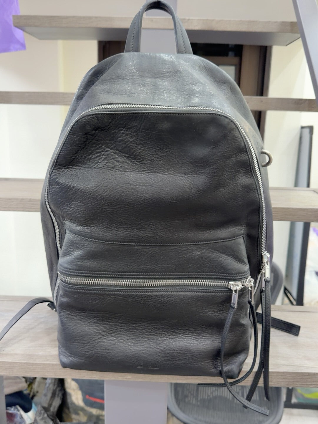 Rick Owens Black Leather Backpack