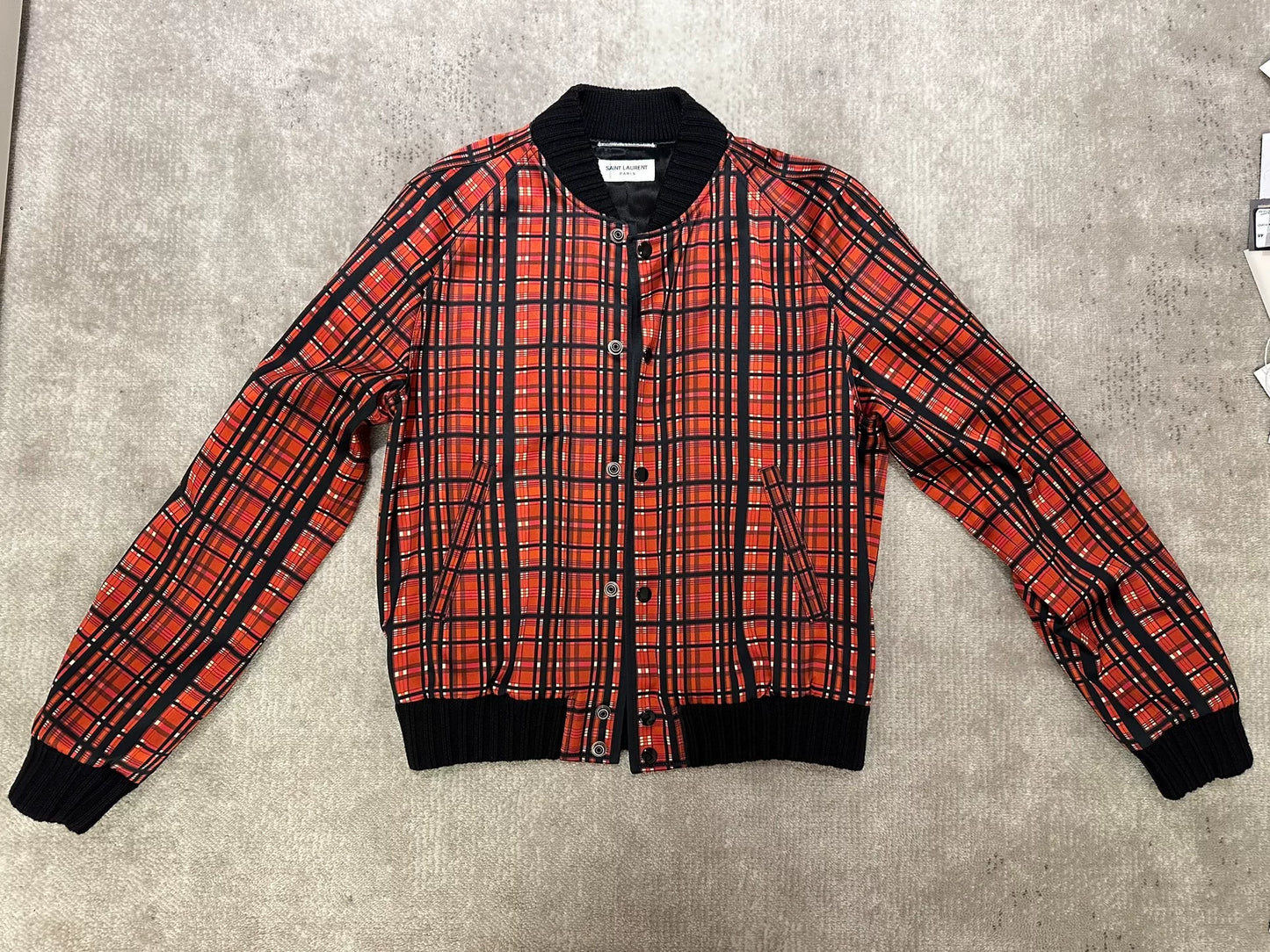 Saint Laurent Red Plaid Bomber Jacket