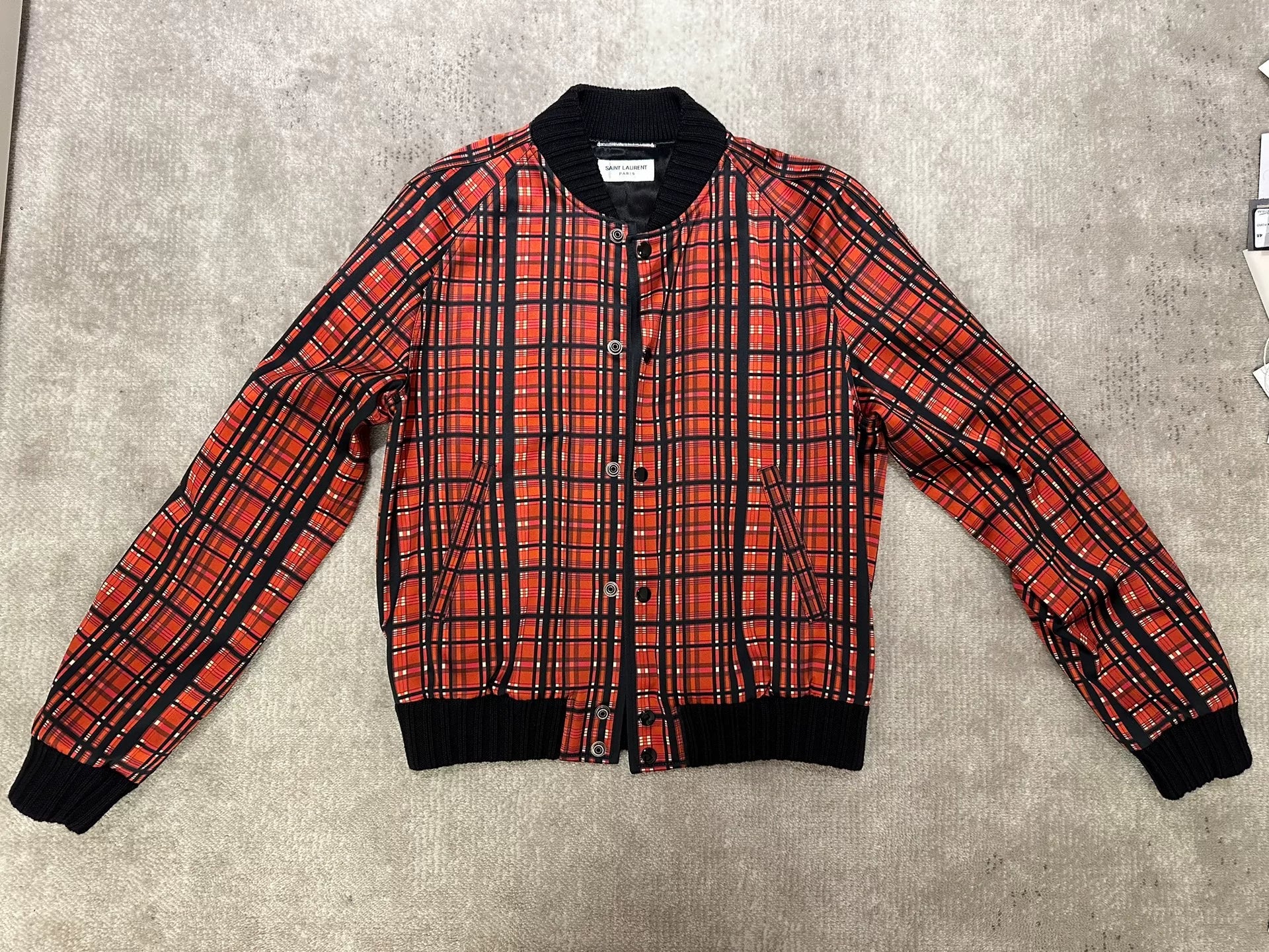 Saint Laurent Red Plaid Bomber Jacket