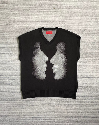 Kusikohc Graphic Knit Vest with Portrait Design