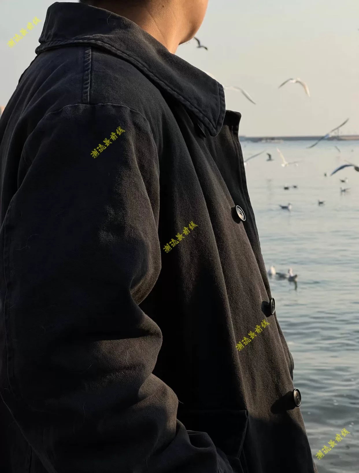 visvim winfield shearling coat in black