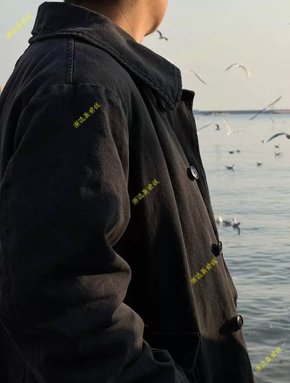 visvim winfield shearling coat in black