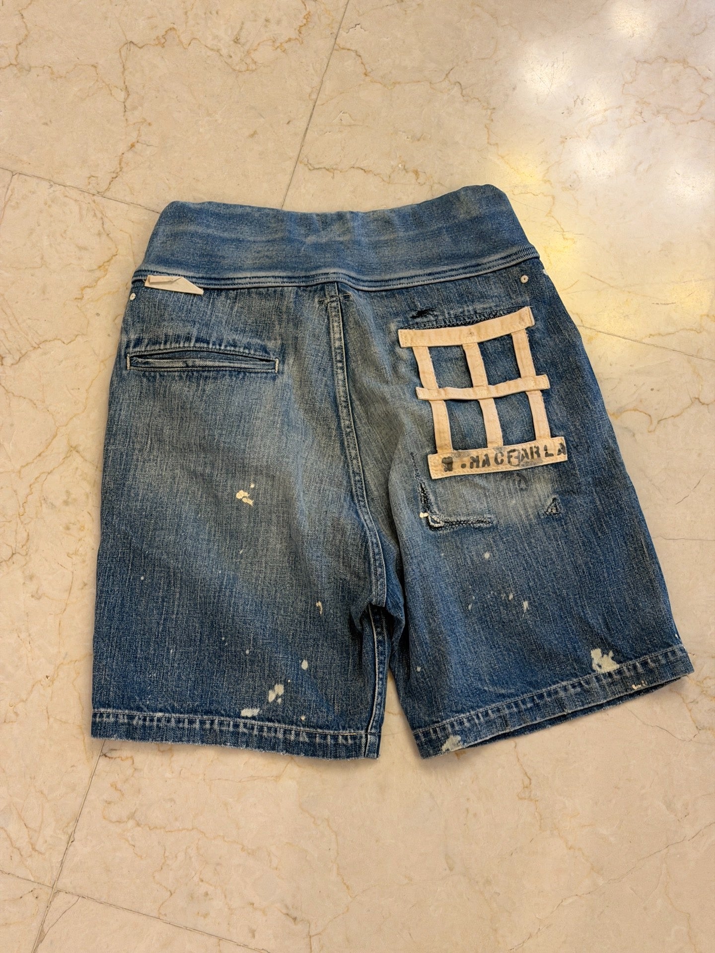 KAPITAL Washed BORO Splatter Drawstring Denim Shorts