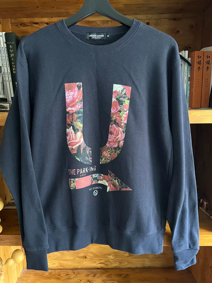 blue floral print cotton sweatshirt