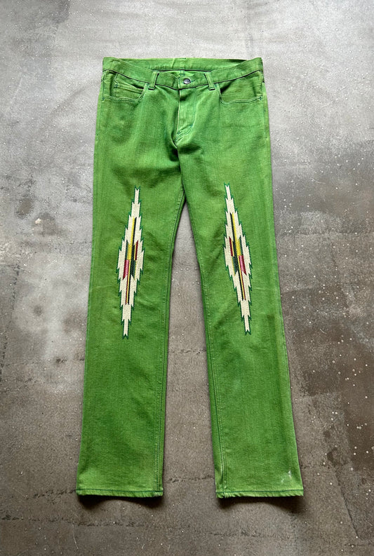 green embroidered denim pants by number(n)ine