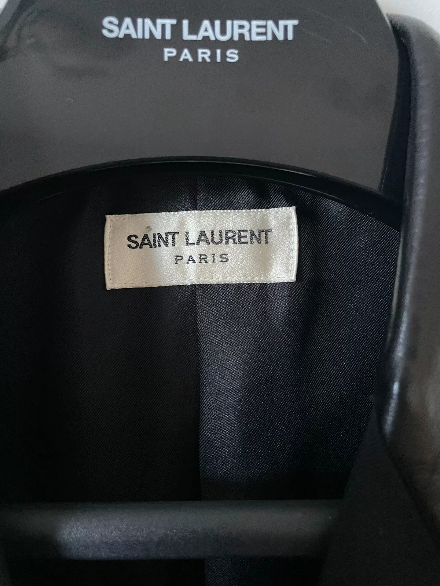 Saint Laurent Black Leather Collar Double-Breasted Blazer