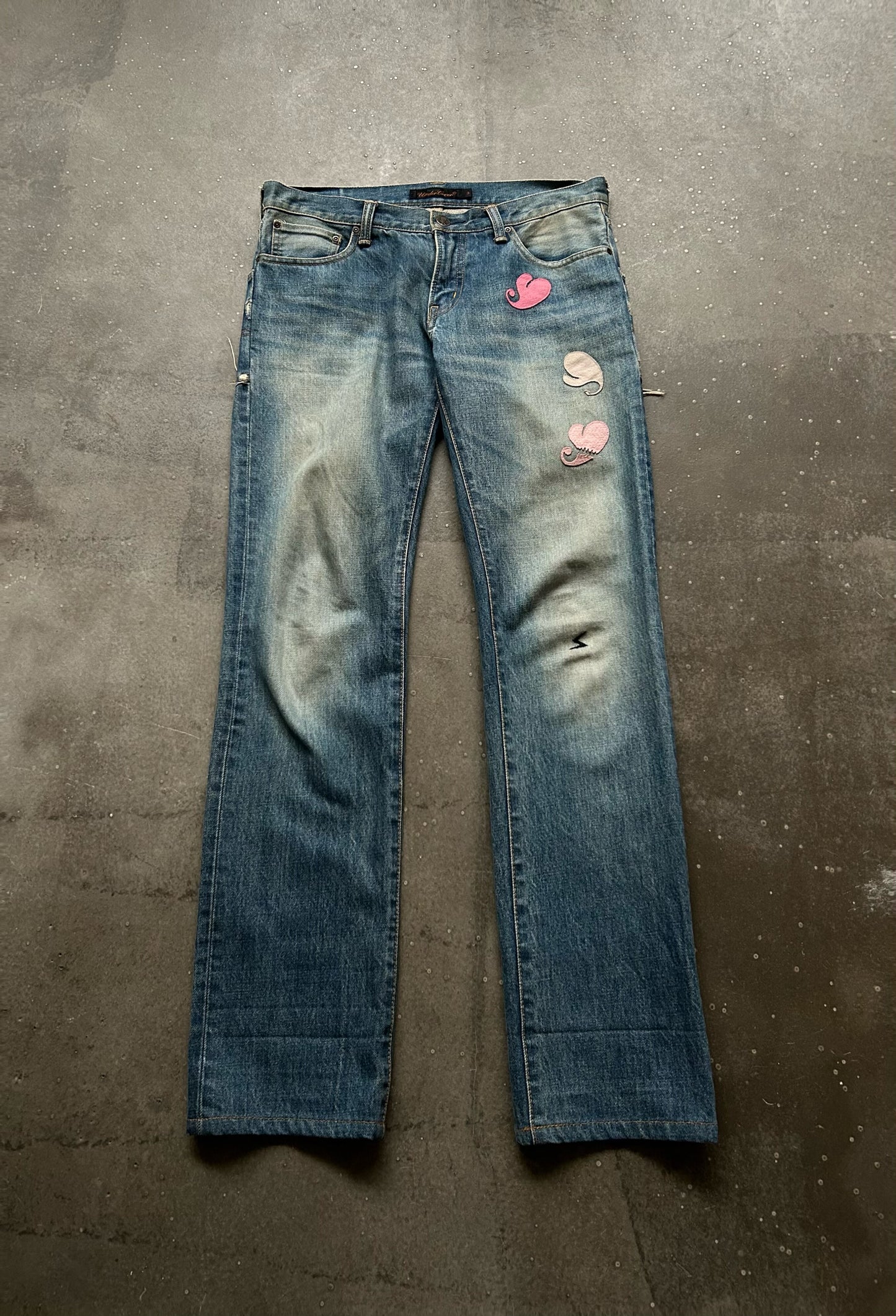 undercover love lightning denim pants
