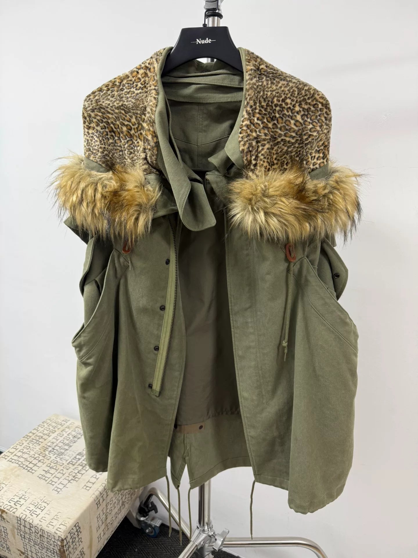 unique leopard print military-style oversized coat