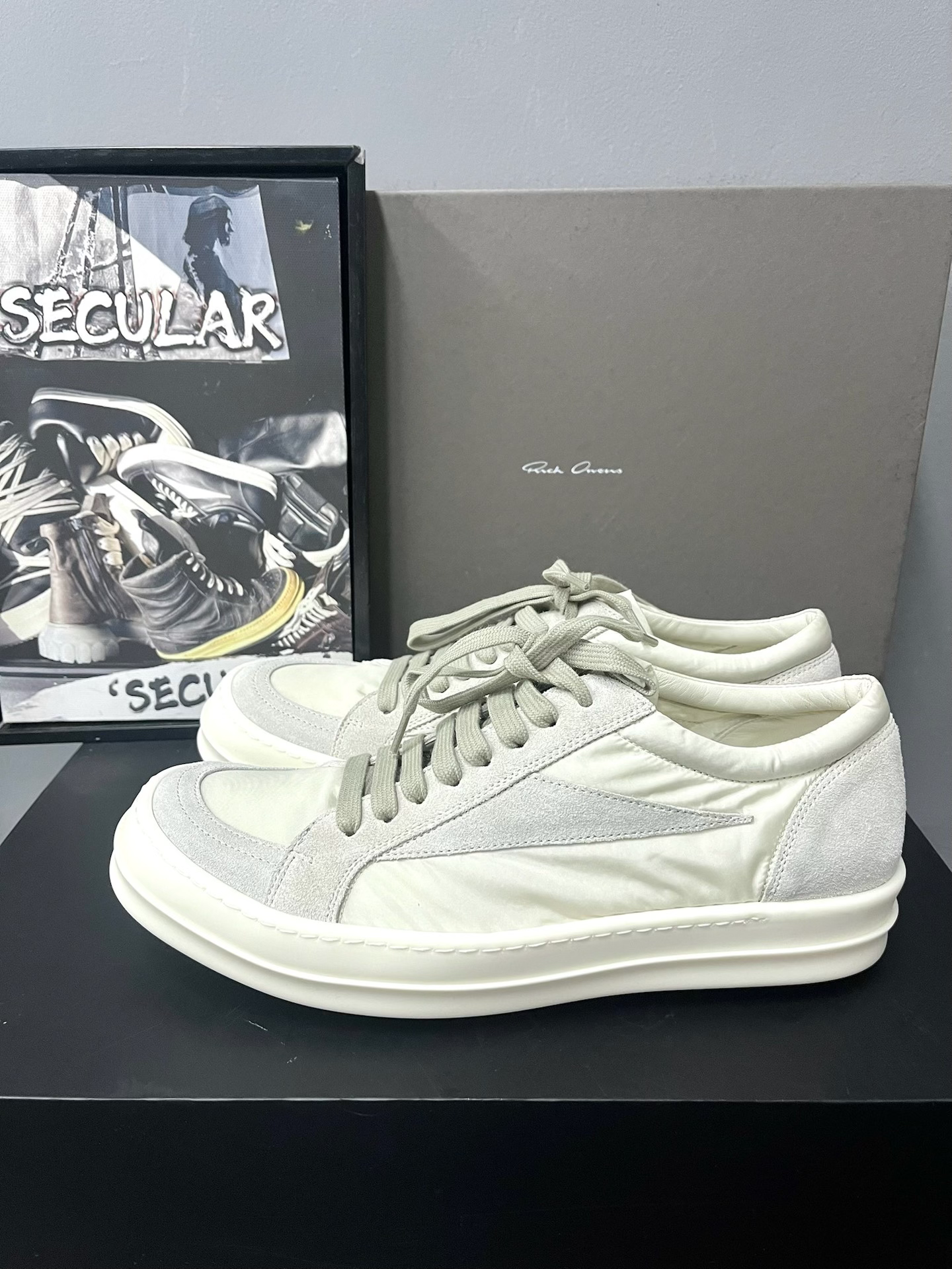 Rick Owens 26SS White Silk Suede Sneakers