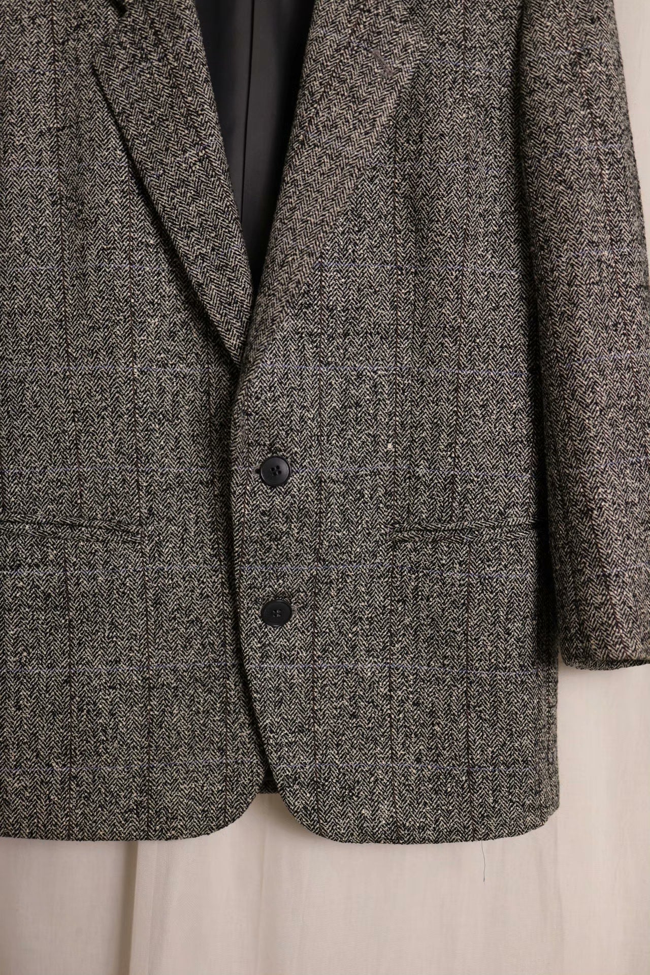 YSL Gray Herringbone Wool Suit Blazer