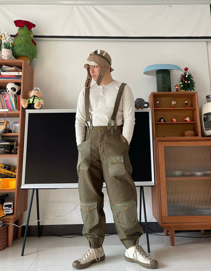 olive green patchwork flight pants