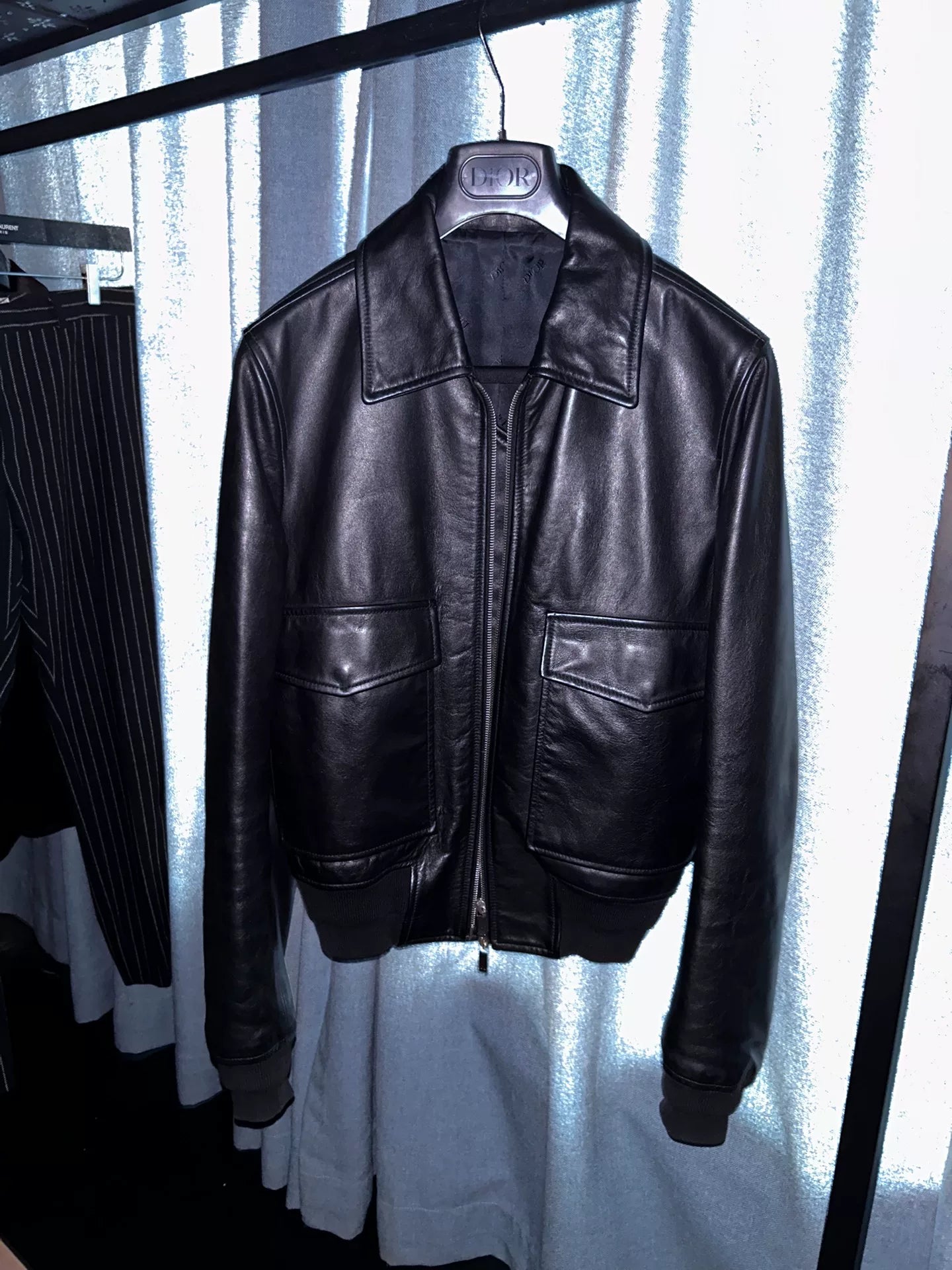 Dior Men Leather Jacket with Oversized Pockets