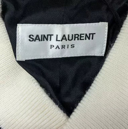 Saint Laurent White Striped Leather Sleeve Jacket