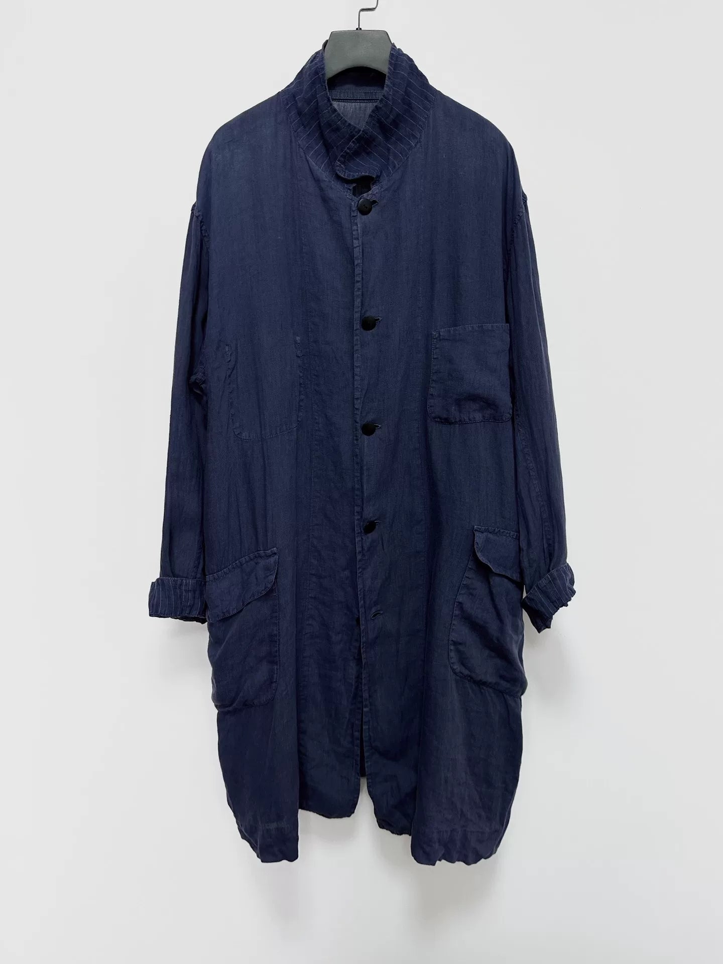 blue dyed linen long coat