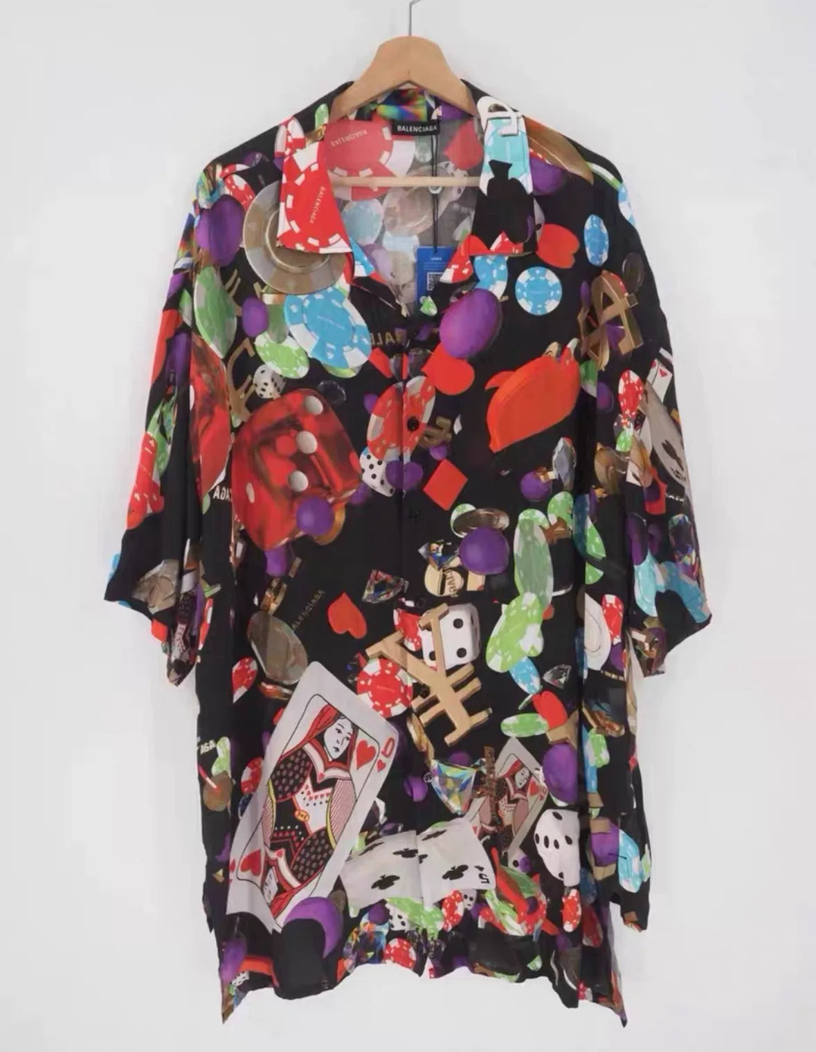 balenciaga black casino print short sleeve shirt