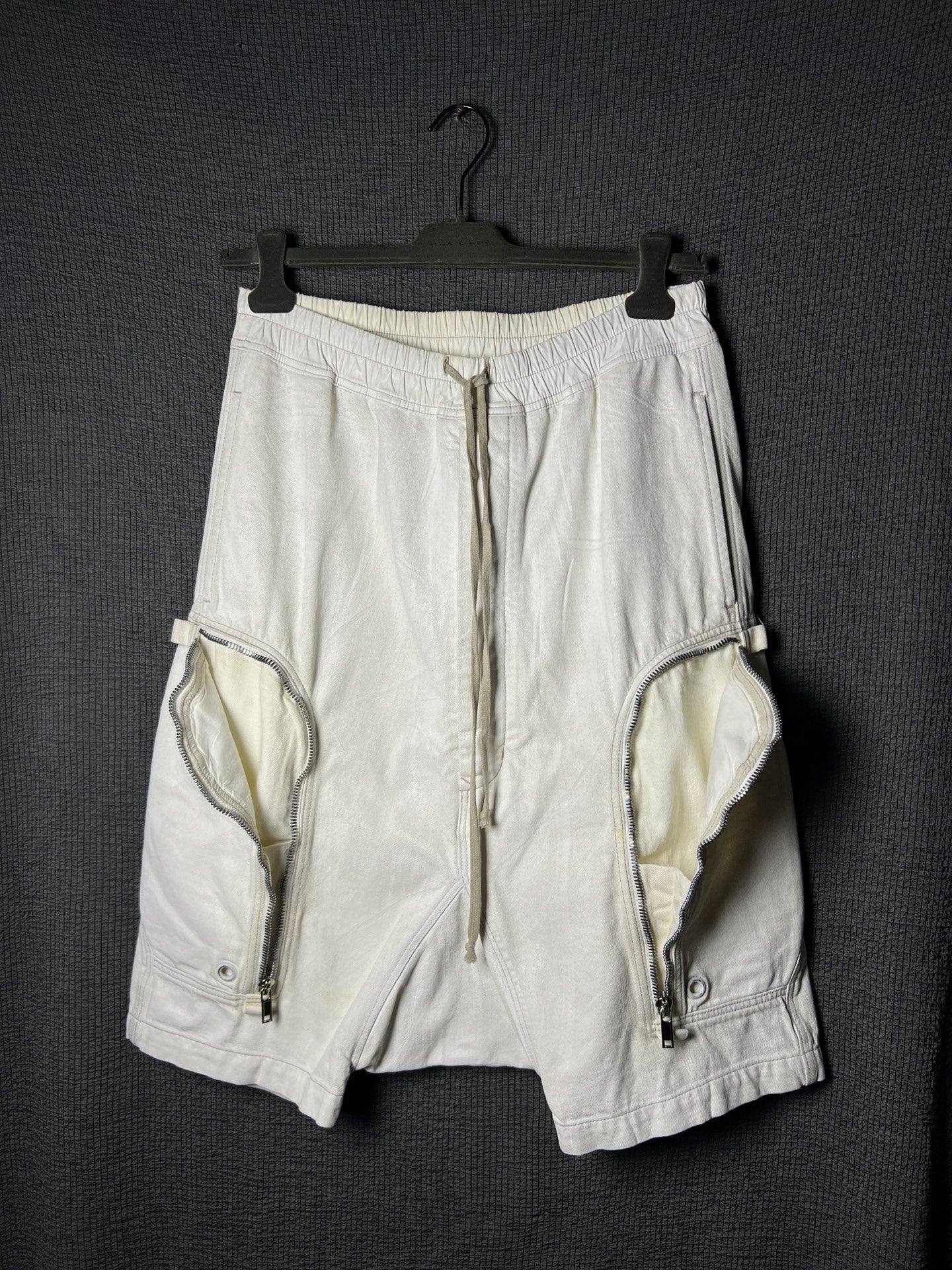 Rick Owens White Waxed Shorts
