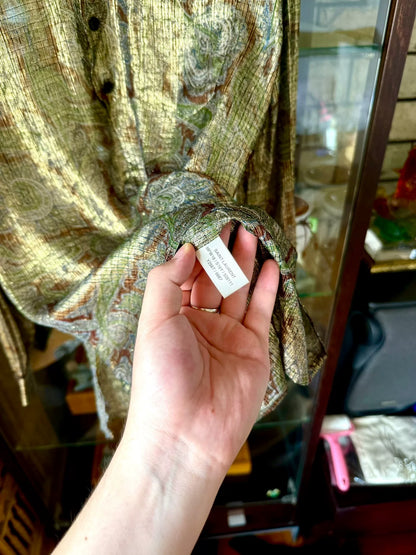 saint laurent silk shirt with golden patterns