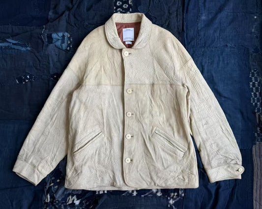 visvim eton jacket in distressed ivory leather