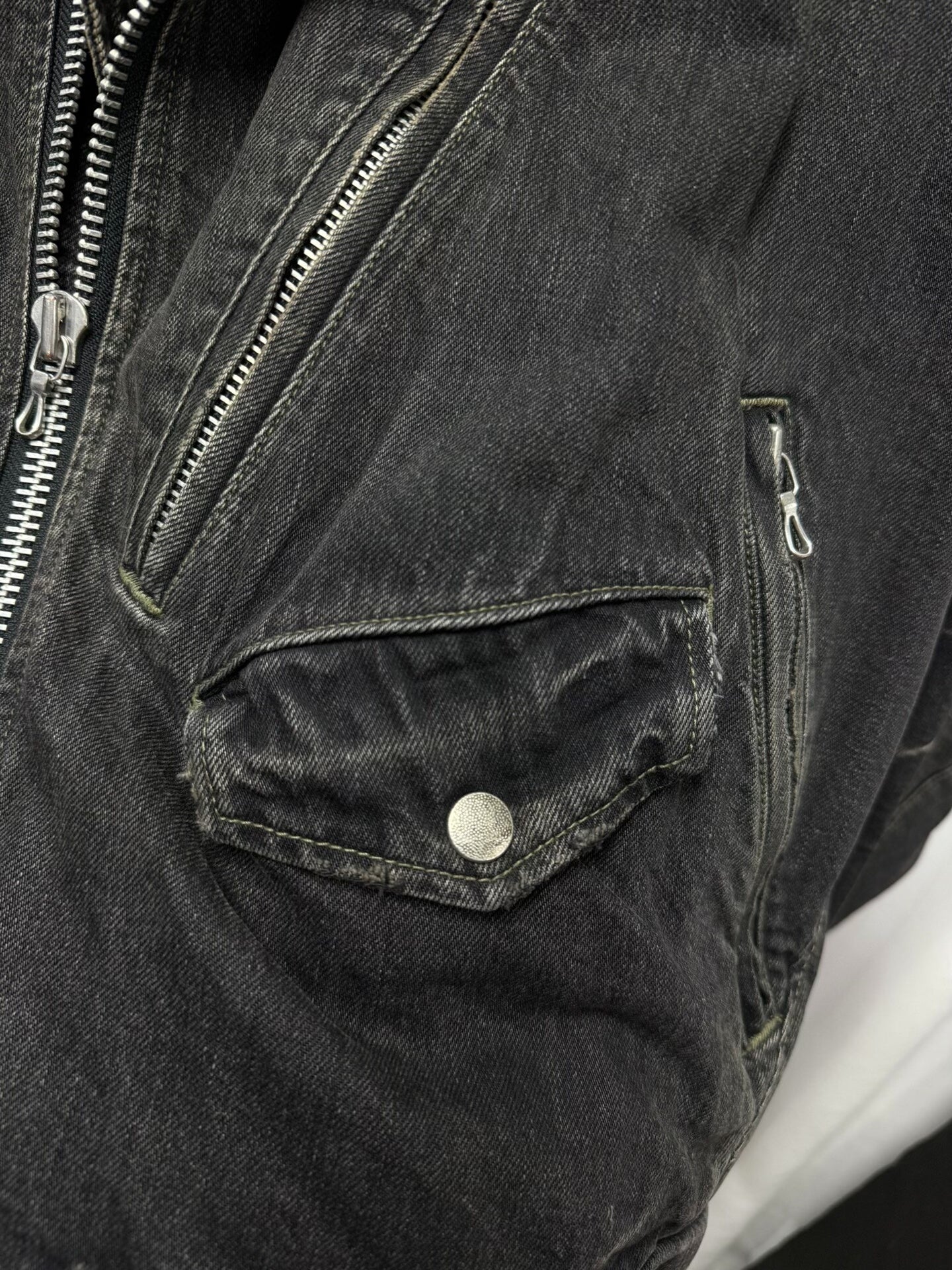 distressed washed black denim jacket