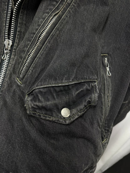 distressed washed black denim jacket