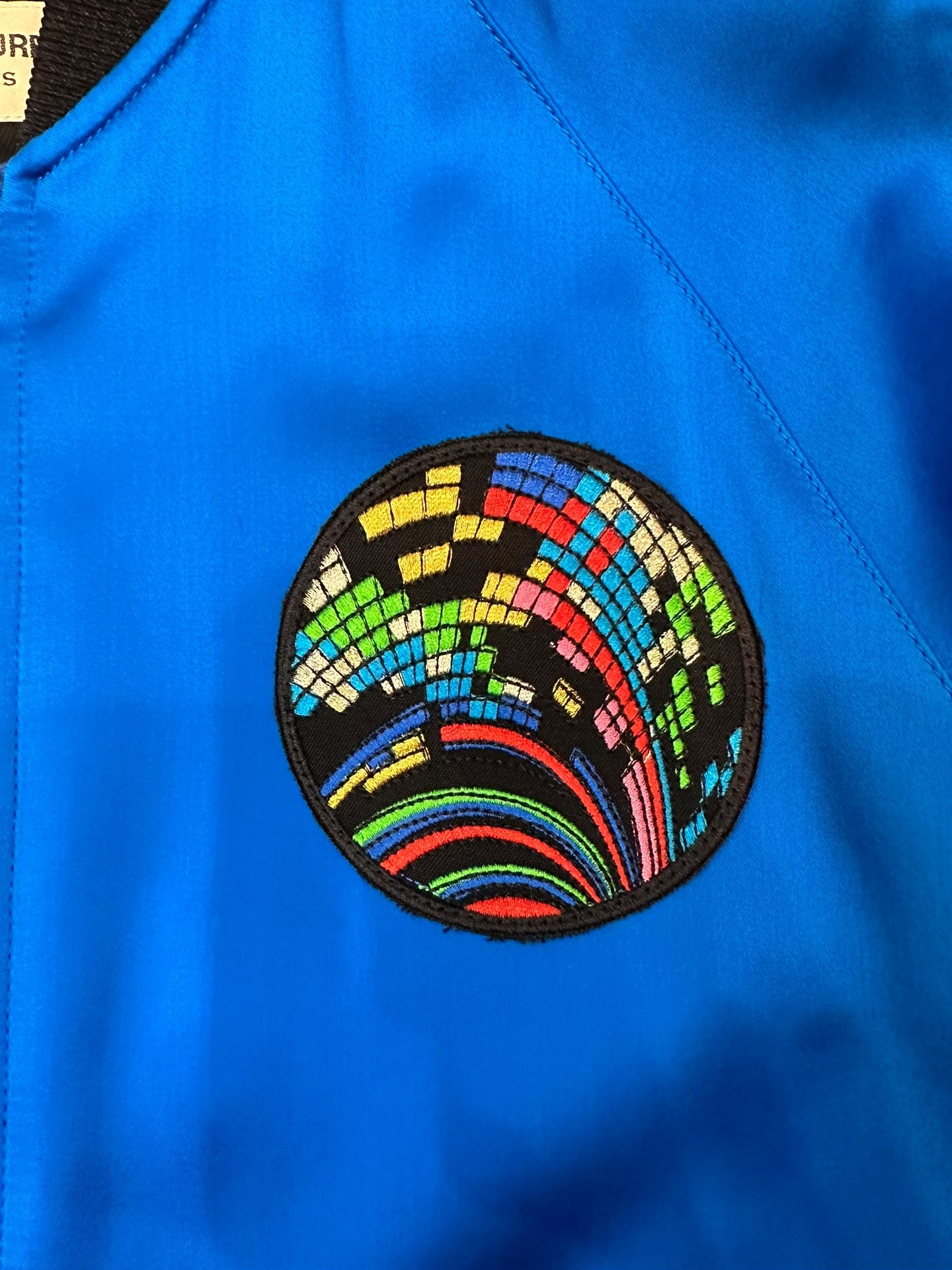 Saint Laurent Blue Satin Shark Bomber Jacket