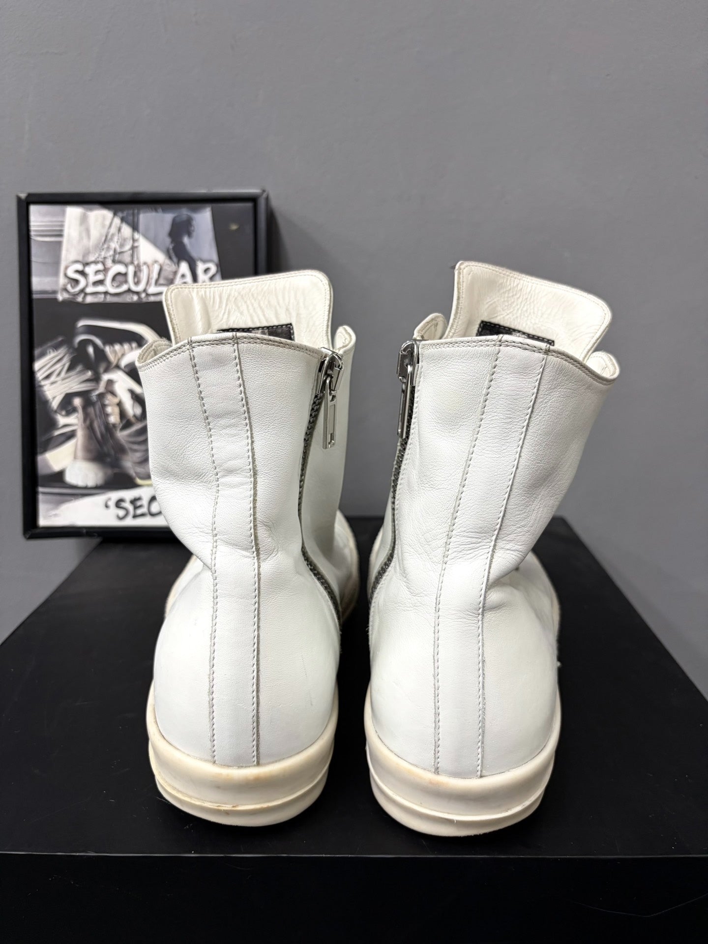 Rick Owens Leather White High-Top Sneakers