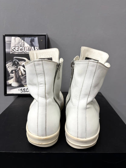 Rick Owens Leather White High-Top Sneakers