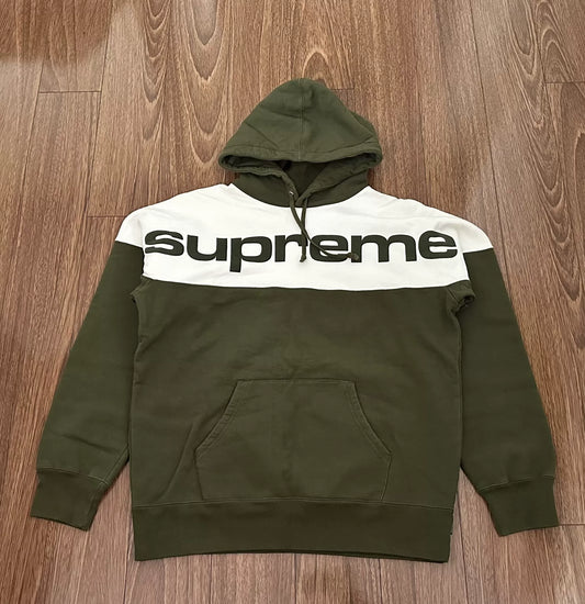 supreme blocked hooded sweatshirt in olive green